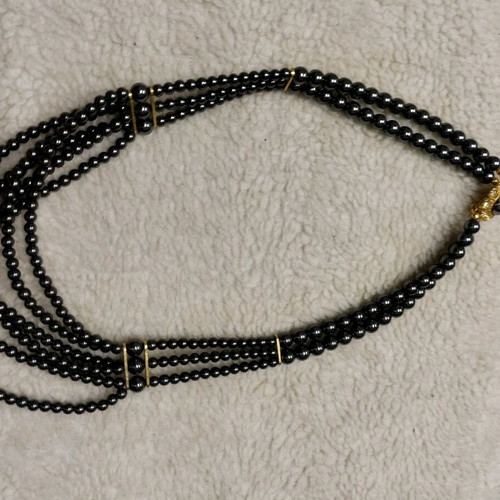 Hematite necklace and clip-on earrings new, gray and gold