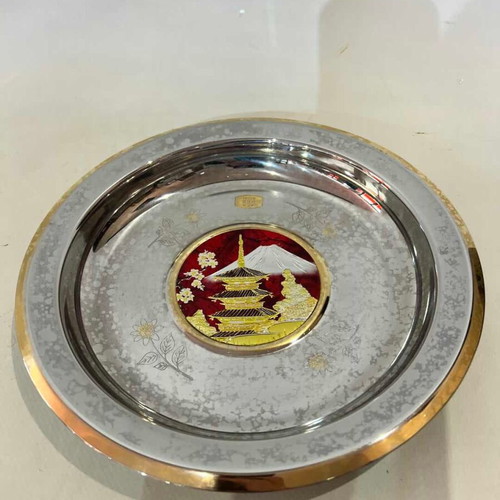 Collectible decorative plate The Art of Chokin Japan used 24K 2x22