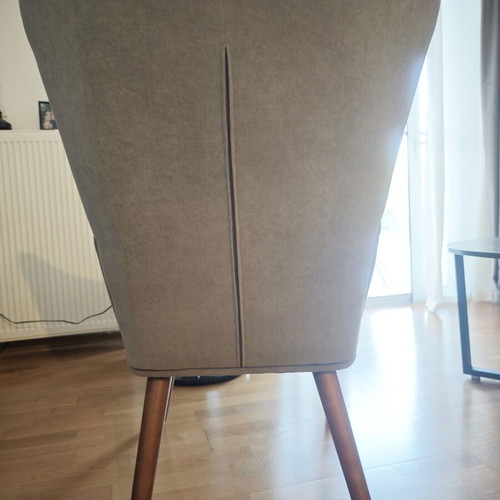 Armchair, stool and cushion set like new, beige fabric
