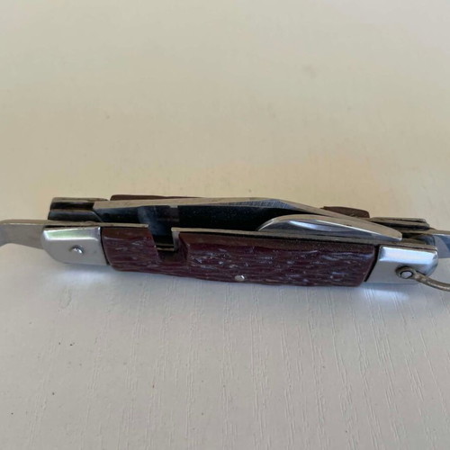 Vintage camping pocket knife with cutlery 22cm used