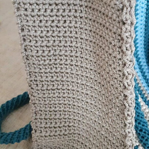Santorini Breeze Handmade Knitted Shoulder Bag new, beige and blue