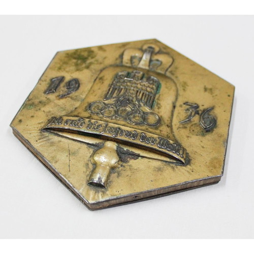 Plaque of German Olympic Games 1936 used, copper and wood