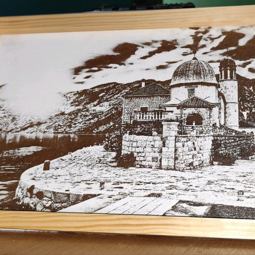 Painting new laser engraved with wooden frame 20x30 cm