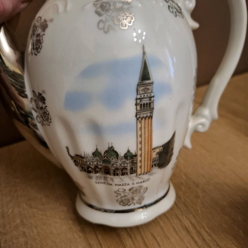 Vintage Bavaria porcelain tea set with painted Italian city scenes, like new