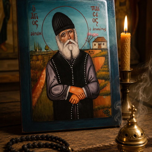 Saint Paisios the Athonite Handmade Icon on MDF Wood