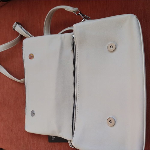 Women's bag new, adjustable strap, white-cream color, zip pockets