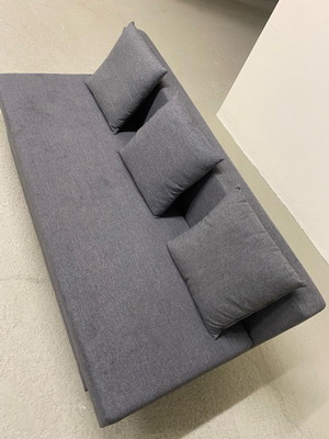 Living room and dining furniture like new, three-seat sofa bed and armchair with flexible wood