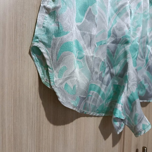 Daisy satin pajamas like new, gray turquoise with ruffles