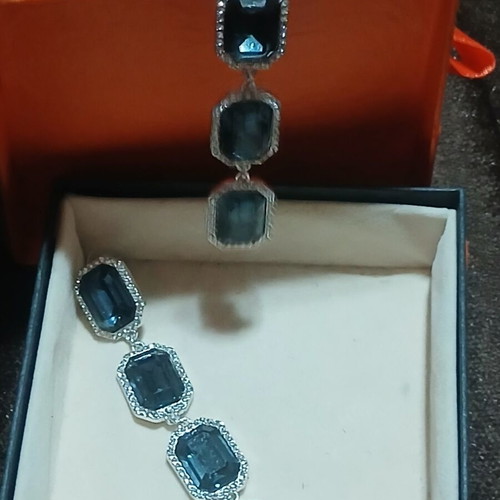 Long earrings with rhinestones new, silver color, 8.3 cm