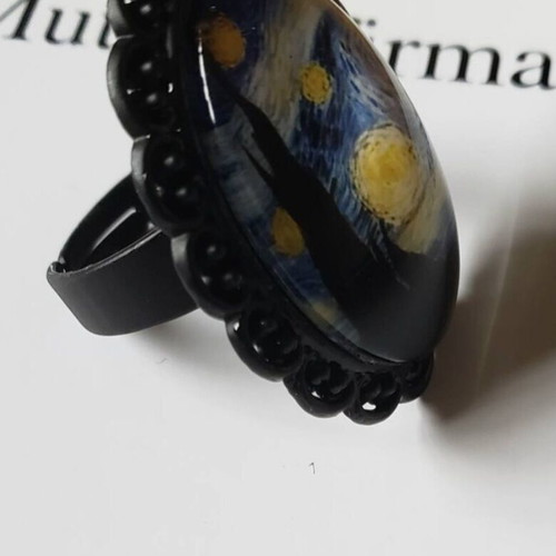 Vincent Van Gogh Starry Night Handmade Adjustable Statement Ring