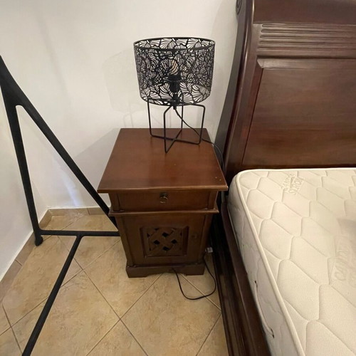 King Size Solid Wood Bed with Mattress and Nightstand like new