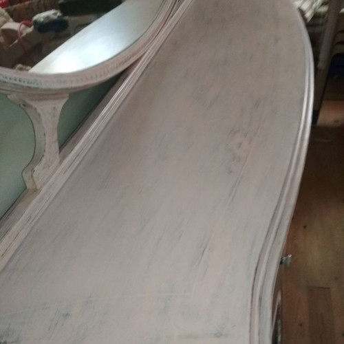 Buffet with mirror used, 230x102x50 cm, chalk white pink color, bronze base