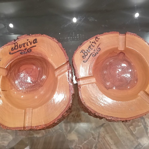 Handmade wooden ashtray set from Peloponnese tree trunk