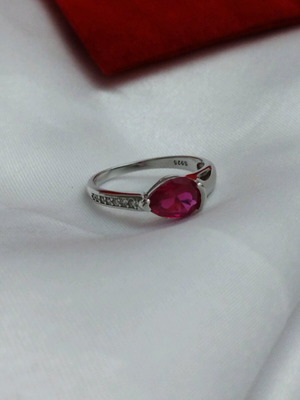 Silver ring 925 size 6 with red synthetic zirconia new