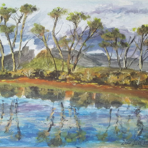Painting new, Reflection on the lake in the afternoon, acrylic on canvas 46x38 cm