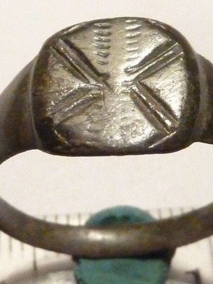 Renaissance bronze ring with decoration used