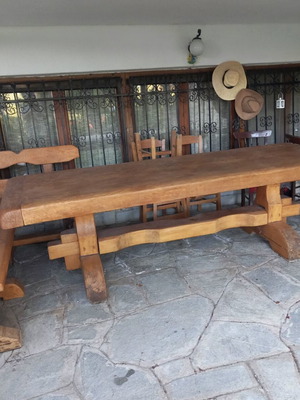 Monastic Style Handmade Table with Bench used, 258x92cm