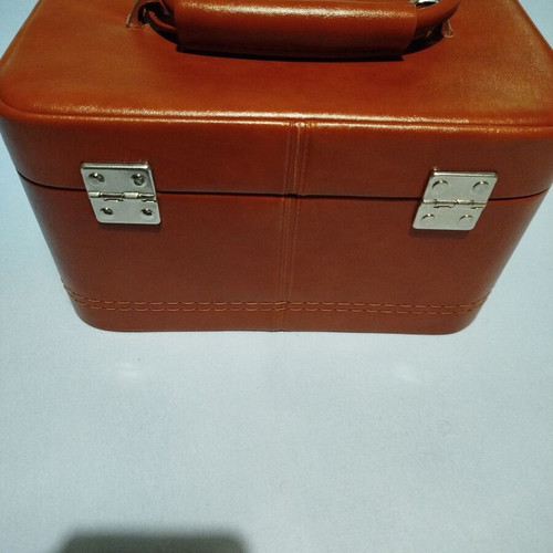 Vintage cosmetic case real from the 70s, new, brown leather