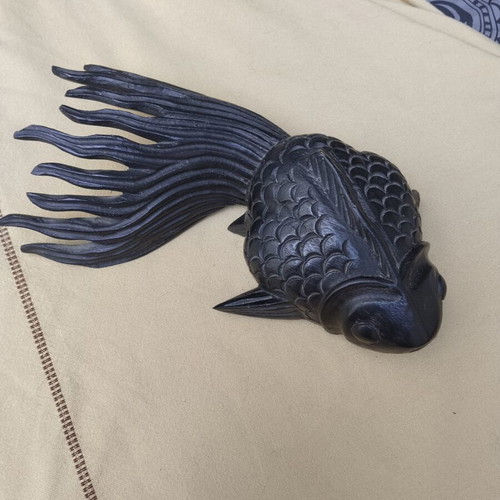 Vintage Handmade Wooden Koi Fish Sculpture in Like New Condition