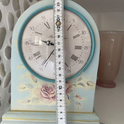 Wooden vintage analog quartz table clock with Latin and Arabic numerals