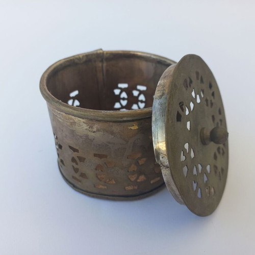 Old handmade silver-plated box candle holder used