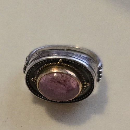 Silver 925 and gold 750 ring with tourmaline, Byzantine style, size 48