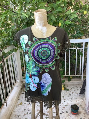Desigual каки блуза medium large употребявана, вискоза памук полиестер