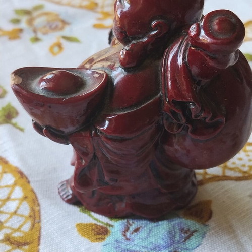 Decorative Budai statue used, 9cm, burgundy lacquer finish