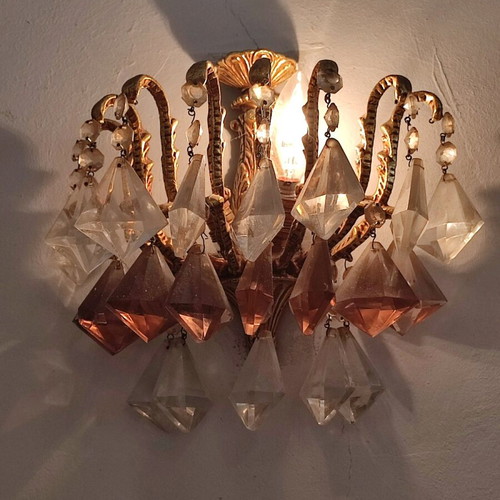 Crystal chandelier like new with gold and burgundy shades