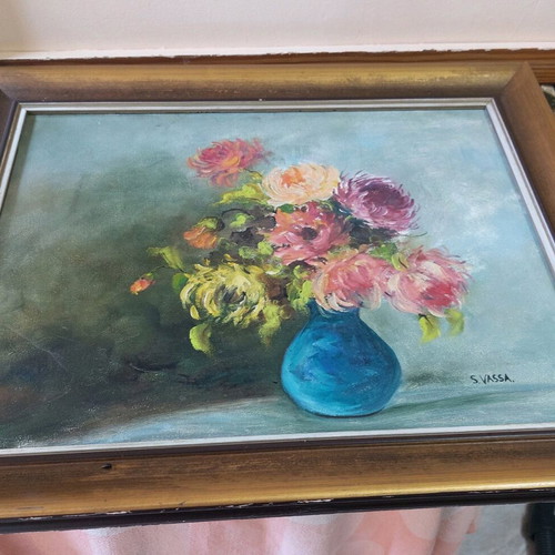 Painting Vase with Flowers by S. Vassa