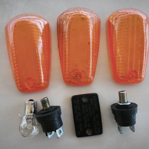 Transalp motorcycle mirrors with plastic lights and brake fluid reservoir cap