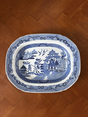 Πιατέλα Blue Willow Αγγλίας 19ου αιώνα μεγάλη σαν καινούργιο