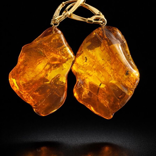 Natural Baltic Amber Earrings, 24K Gold Plated Silver925, Handmade