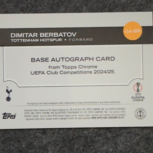 2024/25 Topps Chrome UCC Dimitar Berbatov Blue Refractor Autograph card /150