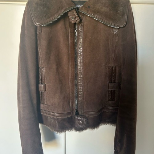 Emporio Armani jacket brown like new, leather with fur size 38