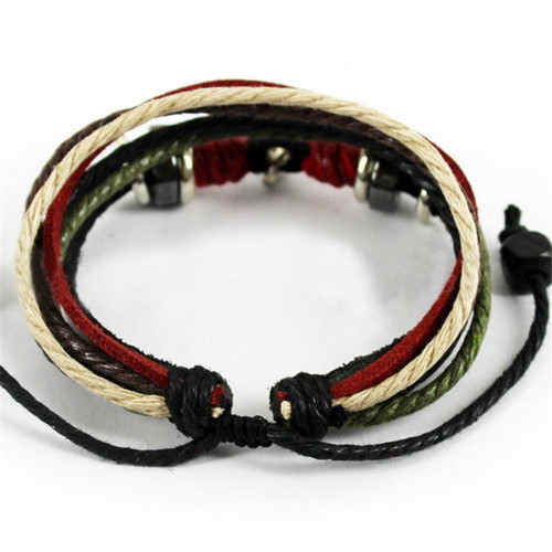 Unisex Handmade Leather Boho Bracelet with Metal Leaf like new