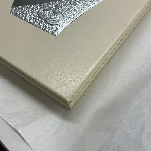 Leather photo album ecru with silver heart and rings design, new