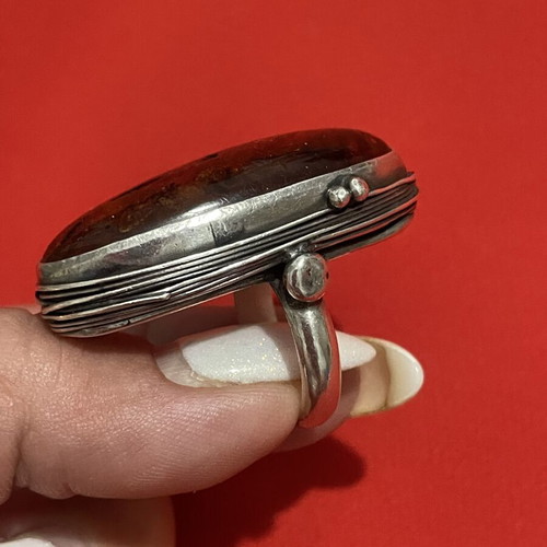 Gerochristo 925 silver ring with vintage amber