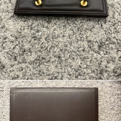 Vintage office set with leather writing pad and letter rack used
