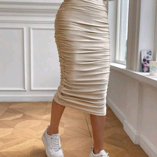 Midi pencil skirt khaki new with ruched design