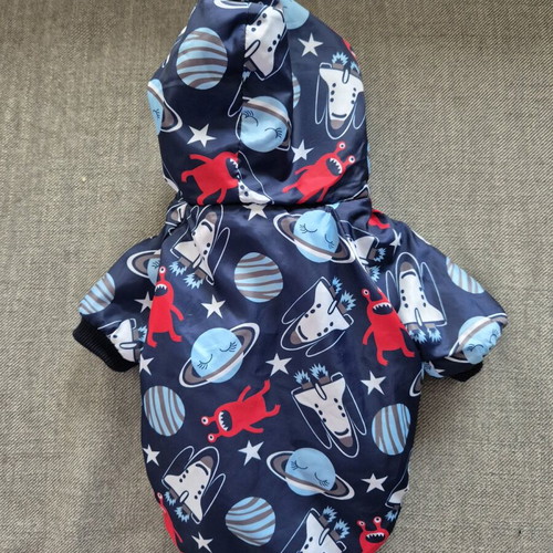 Dog coat new with fur lining and space print