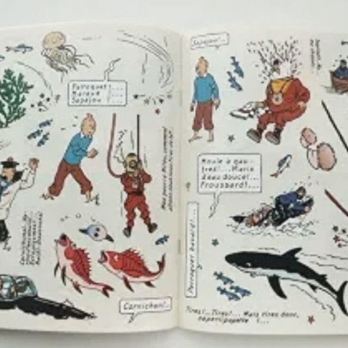 Tintin en mer collectible activity book with repositionable stickers