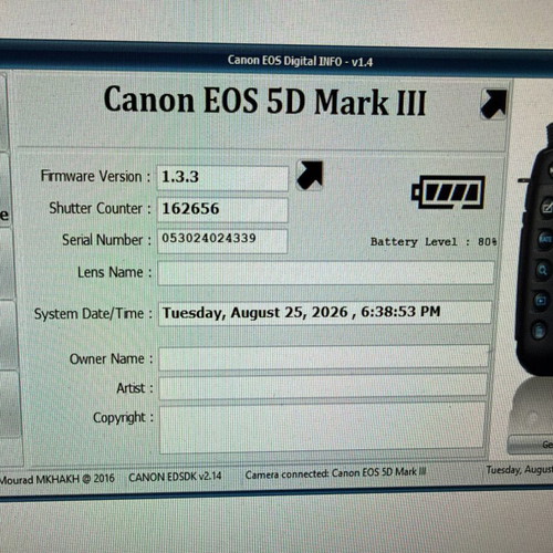 Canon 5D Mark III full-frame camera, 22 megapixels