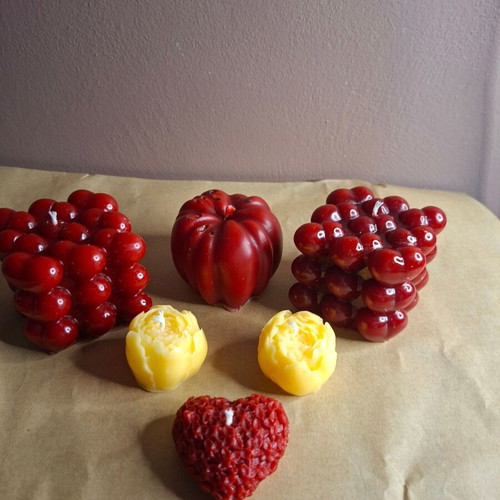 Set of 6 Handmade Decorative Candles in Deep Red and Bright Yellow
