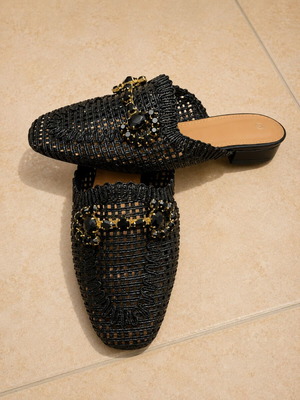 Vintage mules new, black and gold, size 37