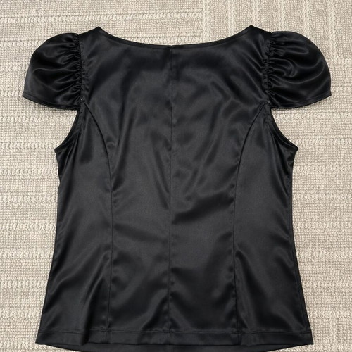 Spell black satin top with puffed sleeves size M like new