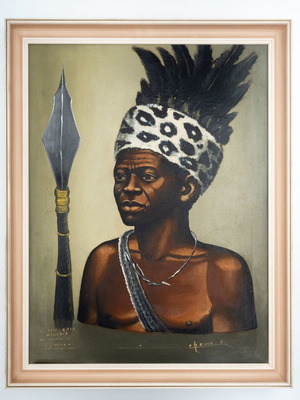 Original Mid-Century Belgian Congo Oil Painting Portrait by Edouard Chama used