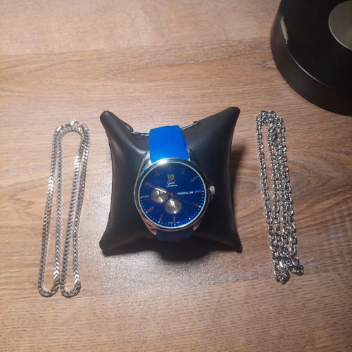 Night Out Bundle with Blue Watch and Two Stainless Steel Chains