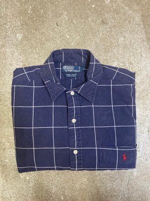 Ralph Lauren long sleeve shirt L, dark blue white checked, red pony