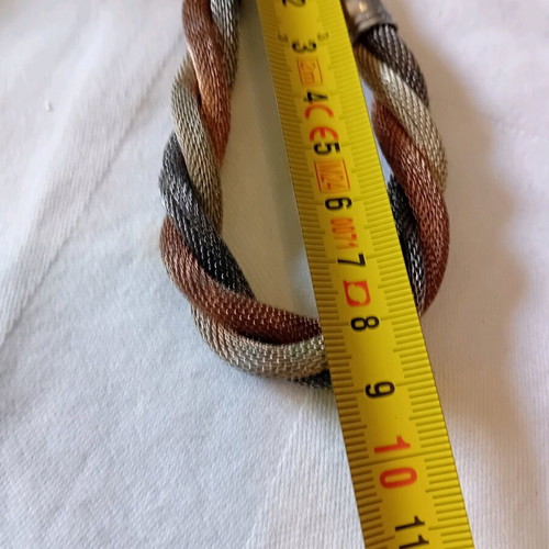 Bracelet braided from brass used, gray and brown